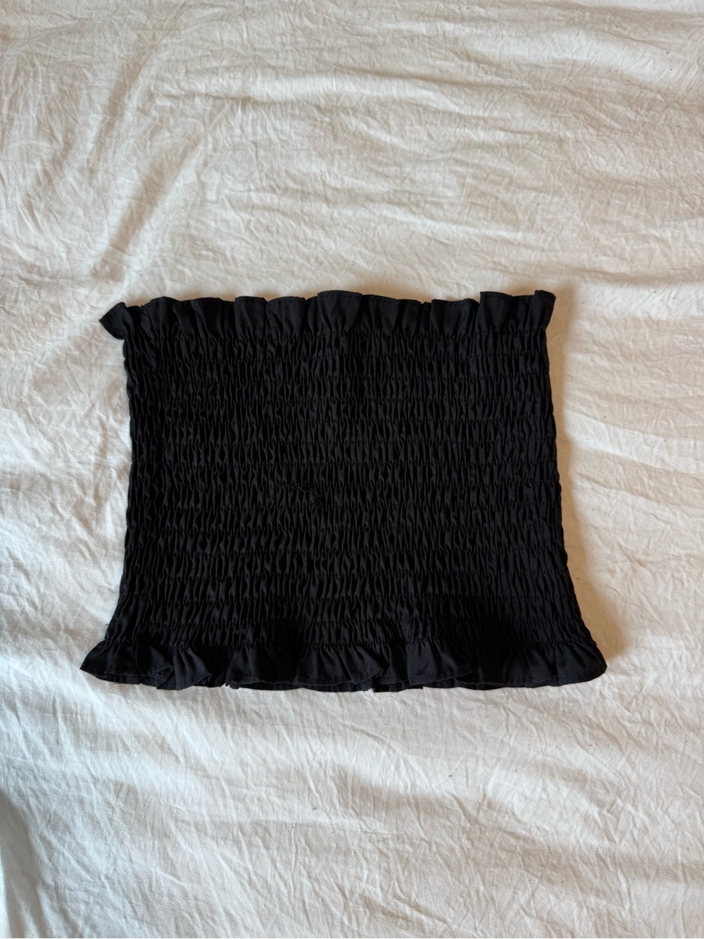 SHEIN Black Smocked Ruffle Tube Crop Top
